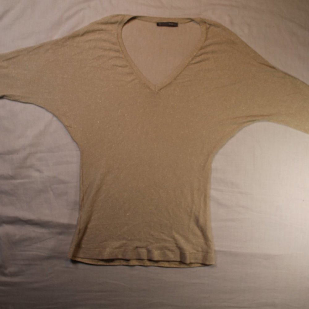 Smart set cream coloured sparkly vneck top y2k small